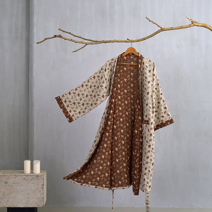 Ownkoti Two-Tone Cotton Voile Kimono with Ginkgo for Elegant Style