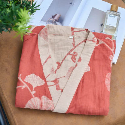 Ownkoti Luxurious Large Ginkgo Leaf Cotton Kimono Robe