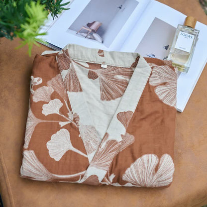 Ownkoti Luxurious Large Ginkgo Leaf Cotton Kimono Robe