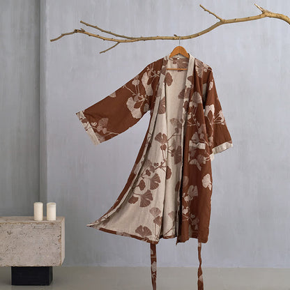Ownkoti Luxurious Large Ginkgo Leaf Cotton Kimono Robe