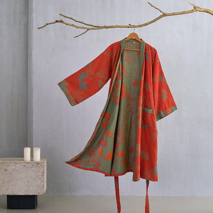 Ownkoti Luxurious Large Ginkgo Leaf Cotton Kimono Robe