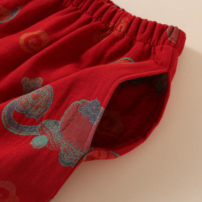 Ownkoti Oriental Style Short Persimmon Cotton Pajama