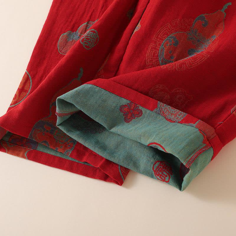 Ownkoti Oriental Style Short Persimmon Cotton Pajama