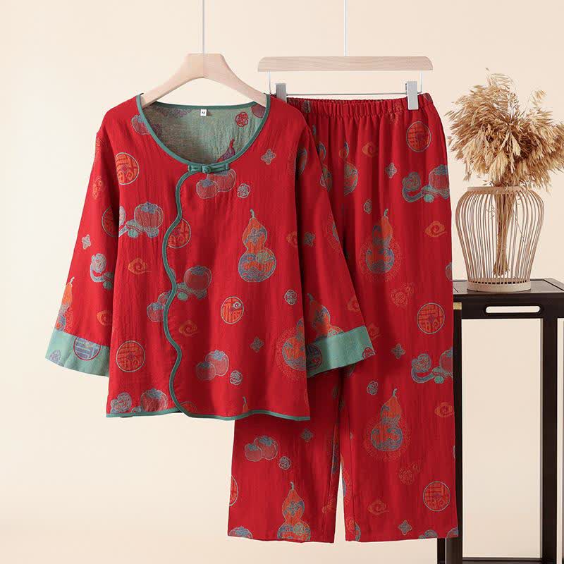Ownkoti Oriental Style Short Persimmon Cotton Pajama