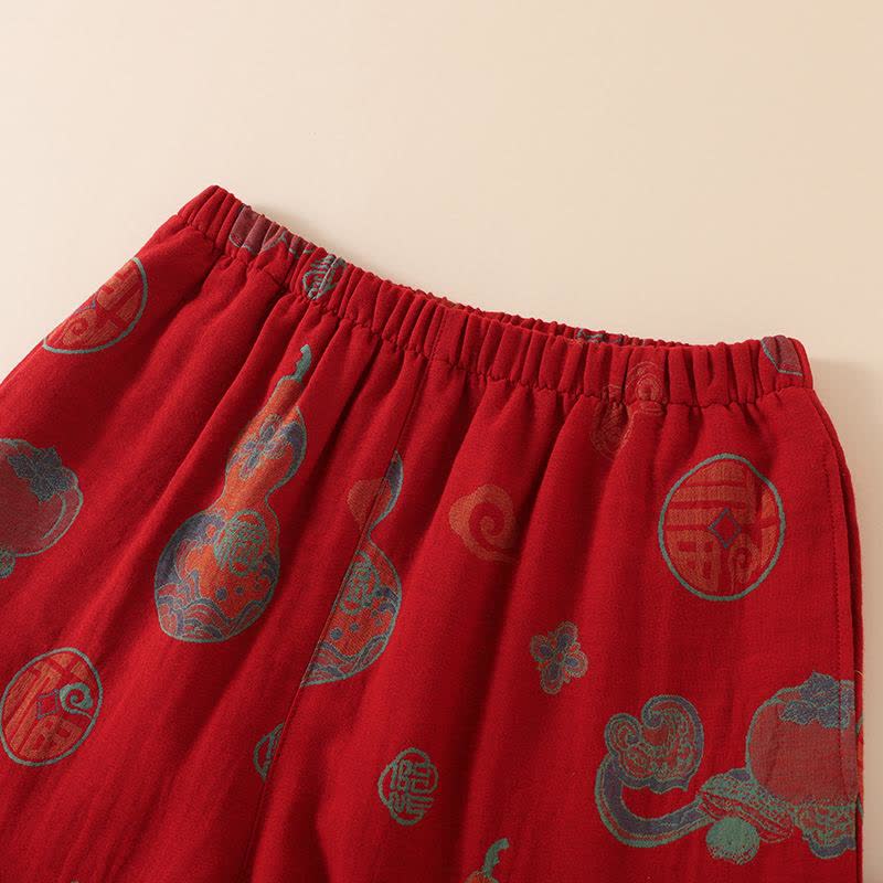 Ownkoti Oriental Style Short Persimmon Cotton Pajama