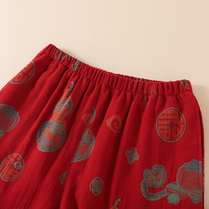 Ownkoti Oriental Style Short Persimmon Cotton Pajama