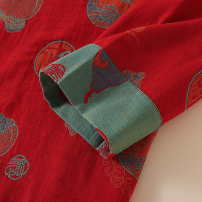 Ownkoti Oriental Style Short Persimmon Cotton Pajama