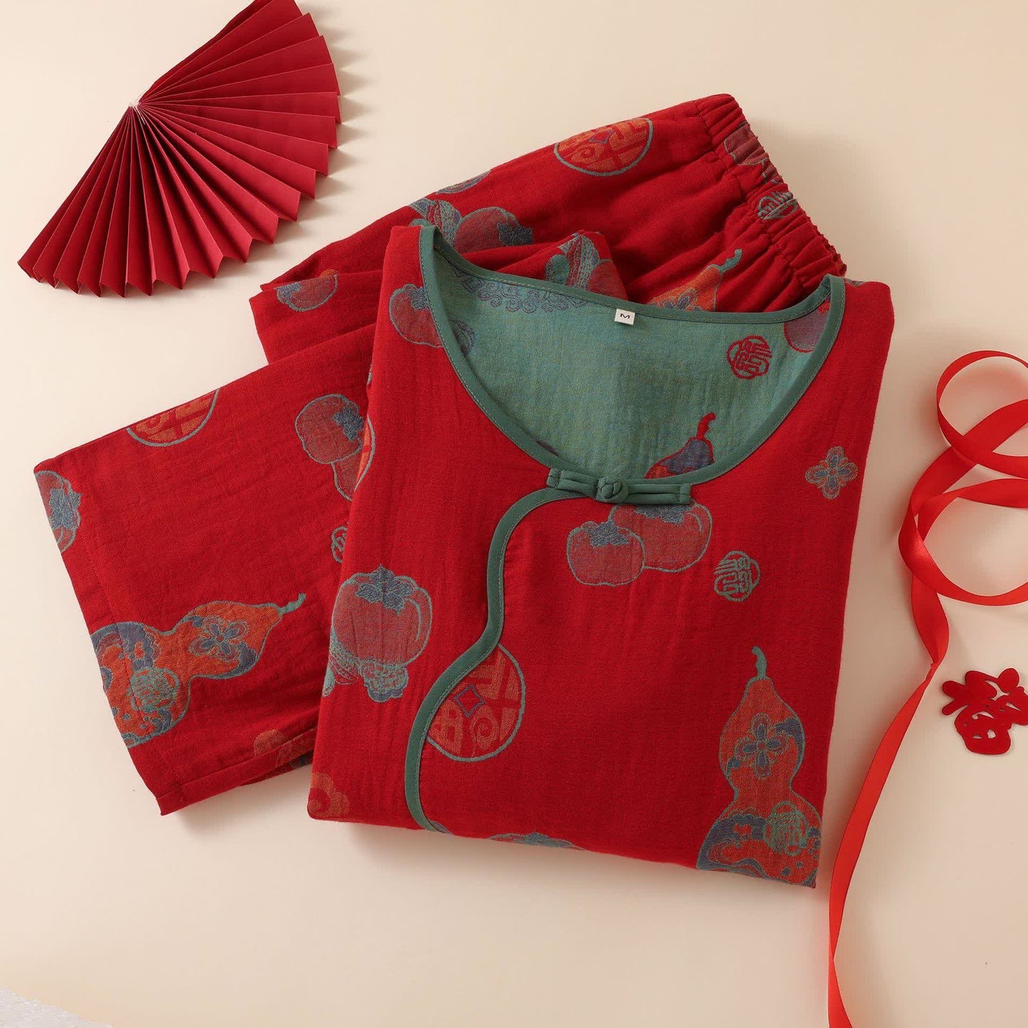 Ownkoti Oriental Style Short Persimmon Cotton Pajama