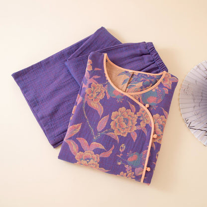Ownkoti Oriental Style Peony & Pomegranate Cotton Sleepwear for Comfortable Night's Rest