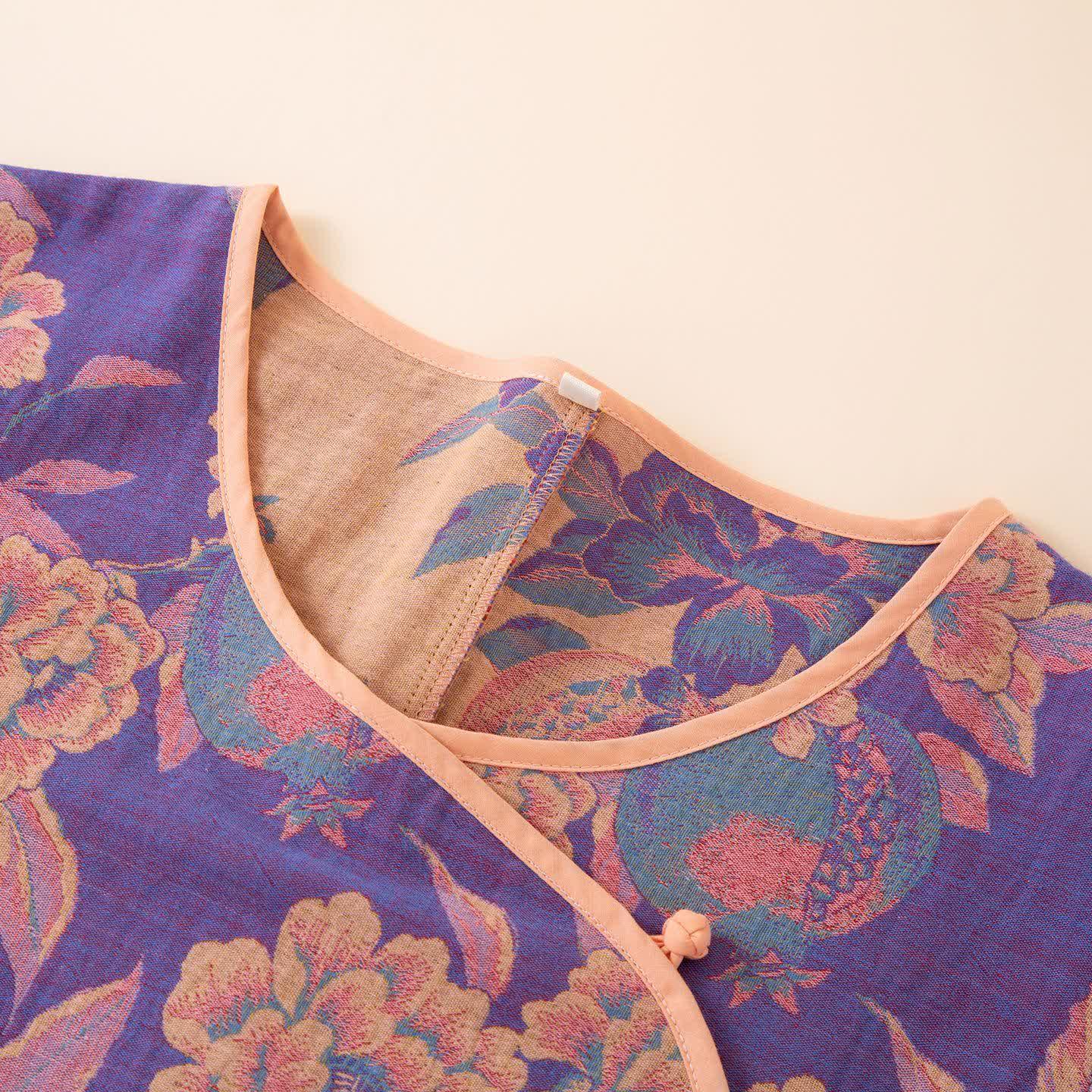 Ownkoti Oriental Style Peony & Pomegranate Cotton Sleepwear for Comfortable Night's Rest