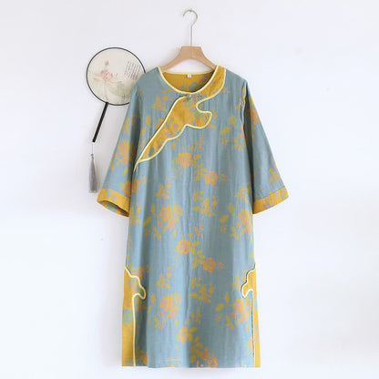 Ownkoti Elegant Pure Cotton Muslin Nightdress with Floral Patterns and Loose Fit