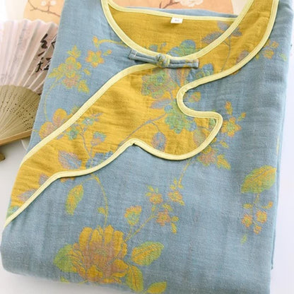 Ownkoti Elegant Pure Cotton Muslin Nightdress with Floral Patterns and Loose Fit