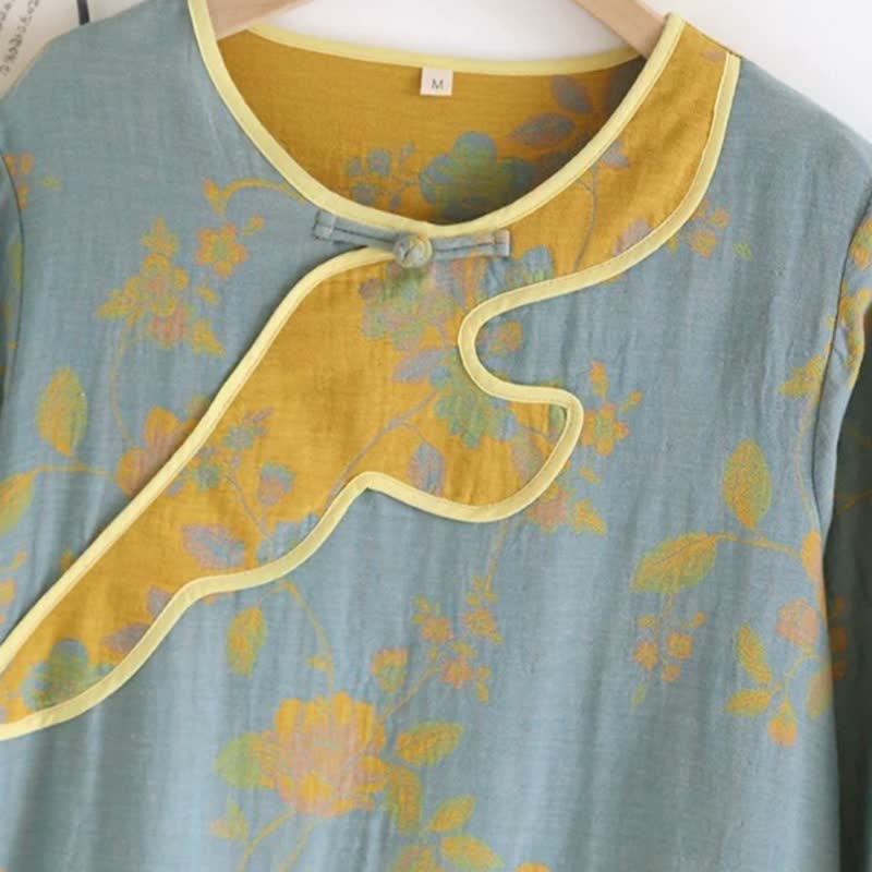 Ownkoti Elegant Pure Cotton Muslin Nightdress with Floral Patterns and Loose Fit