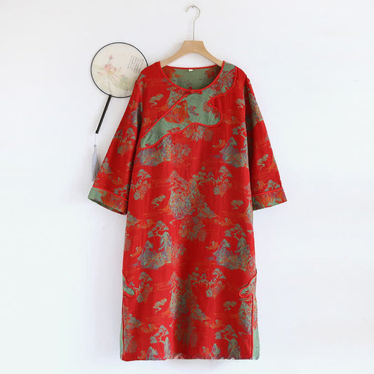 Ownkoti Women's Landscape Reiner Cotton Gauze Loose Nightdress for Comfortable Nights