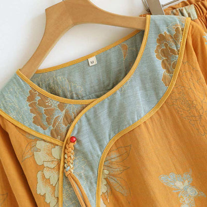 Ownkoti Peony Butterfly Elegant Jacquard Cotton Gauze Pajamas