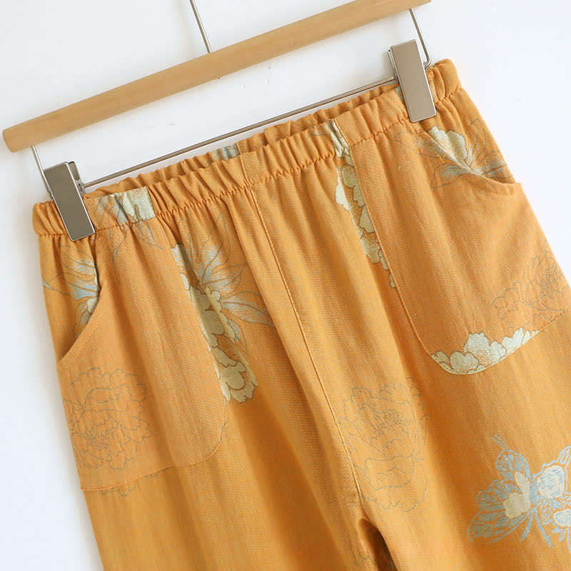 Ownkoti Peony Butterfly Elegant Jacquard Cotton Gauze Pajamas