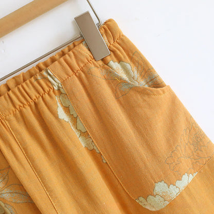 Ownkoti Peony Butterfly Elegant Jacquard Cotton Gauze Pajamas