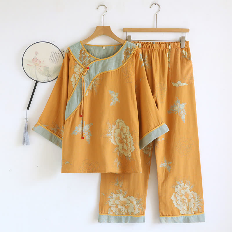 Ownkoti Peony Butterfly Elegant Jacquard Cotton Gauze Pajamas