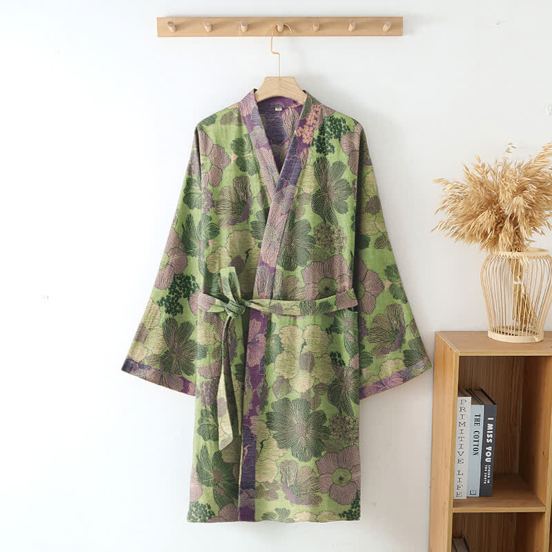 Ownkoti Patch Floral Cotton Gauze Kimono Shirt