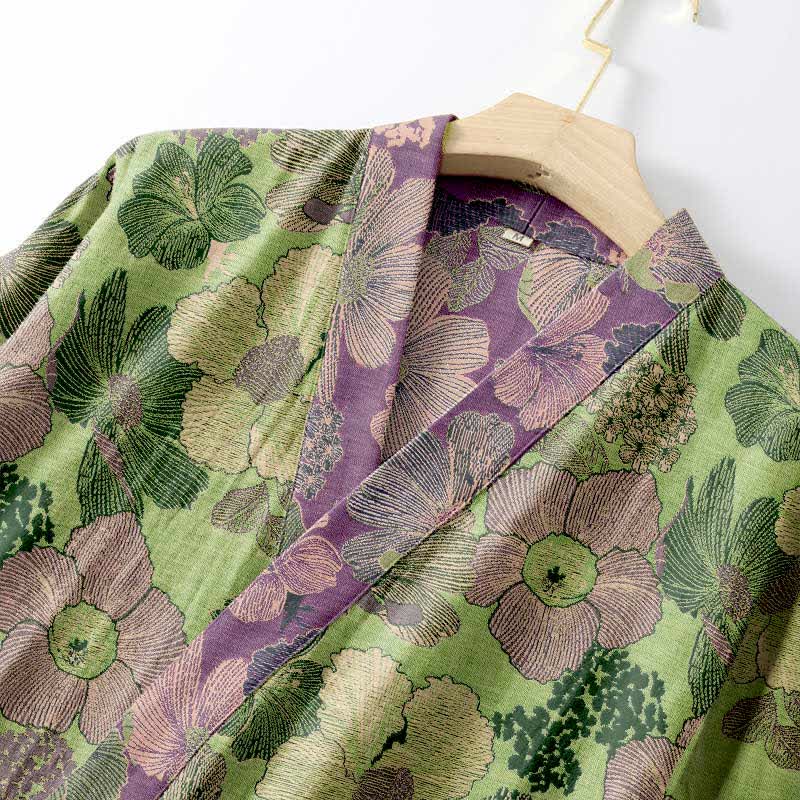 Ownkoti Patch Floral Cotton Gauze Kimono Shirt