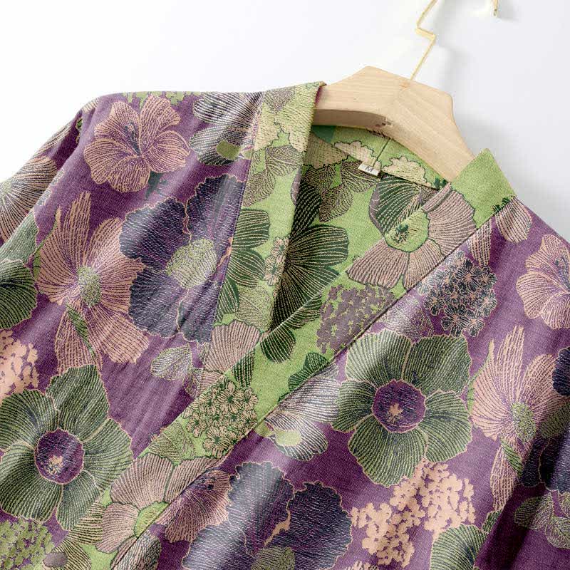 Ownkoti Patch Floral Cotton Gauze Kimono Shirt