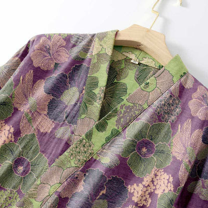 Ownkoti Patch Floral Cotton Gauze Kimono Shirt
