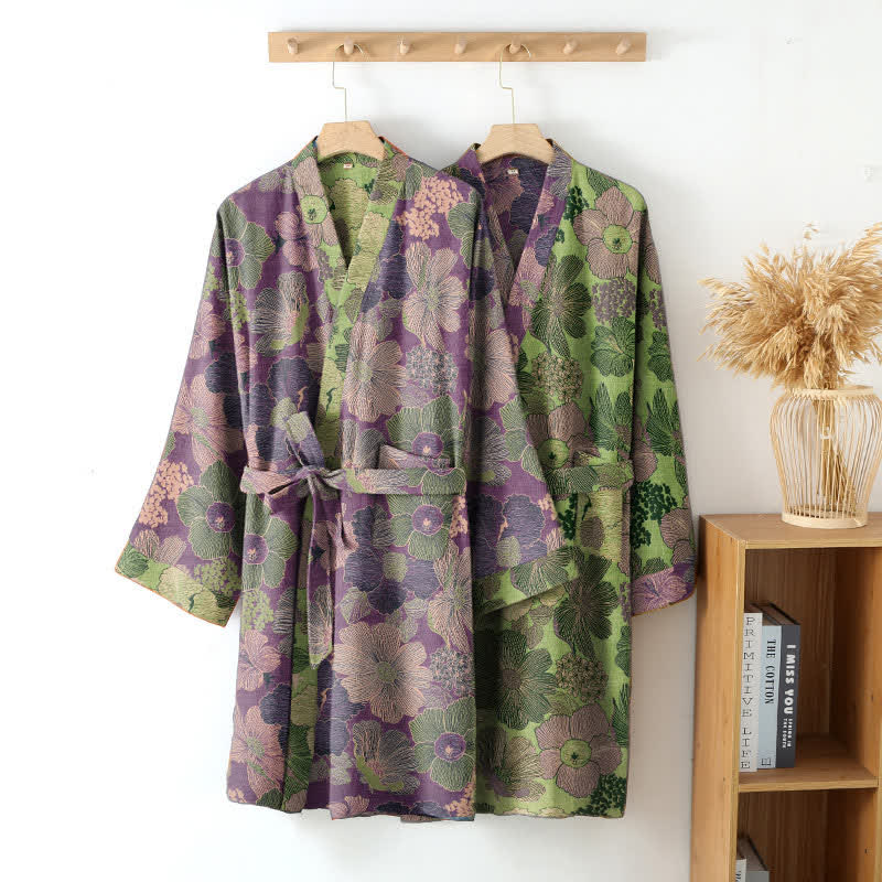 Ownkoti Patch Floral Cotton Gauze Kimono Shirt