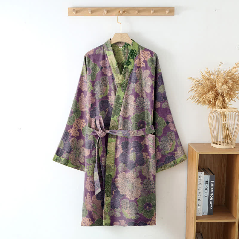 Ownkoti Patch Floral Cotton Gauze Kimono Shirt