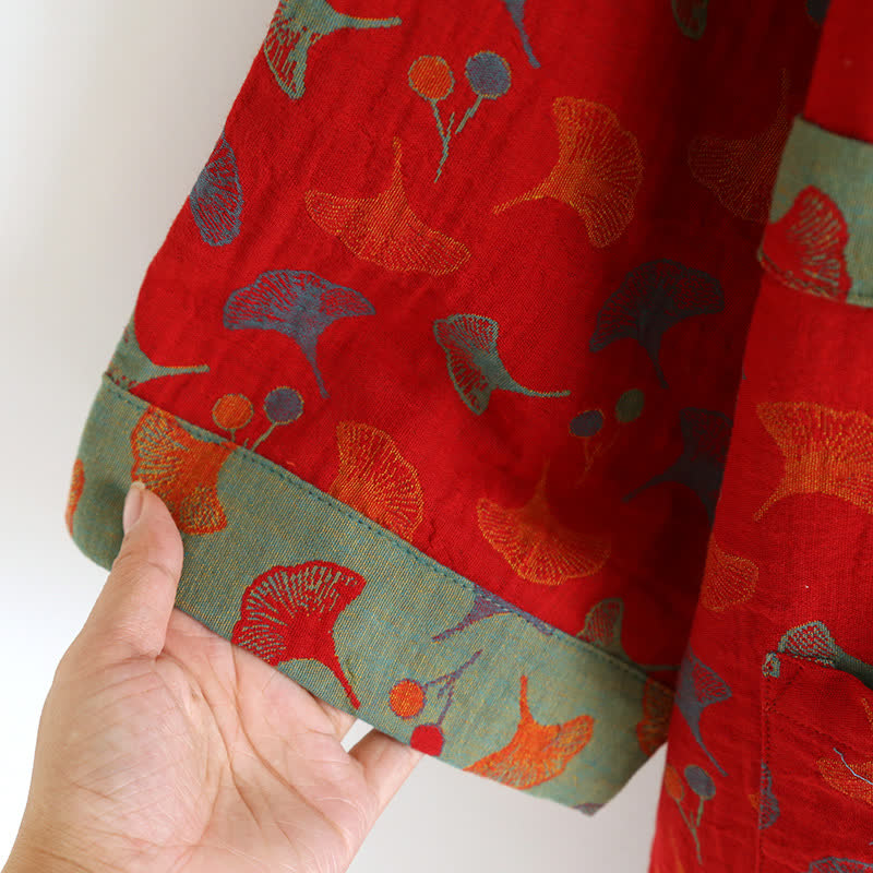 Ownkoti Two-Tone Cotton Voile Kimono with Ginkgo for Elegant Style