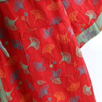 Ownkoti Two-Tone Cotton Voile Kimono with Ginkgo for Elegant Style