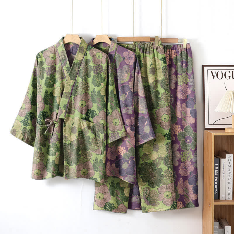 Ownkoti Luxury Relaxation Set with Peach Blossom Kimono Style