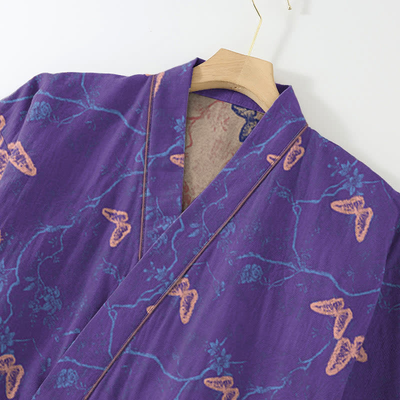 Ownkoti Fragrant Butterfly Cotton Gauze Kimono Loungewear Set