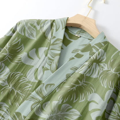 Ownkoti Monstera Print Cotton Gauze Kimono Robe for Stylish Comfort