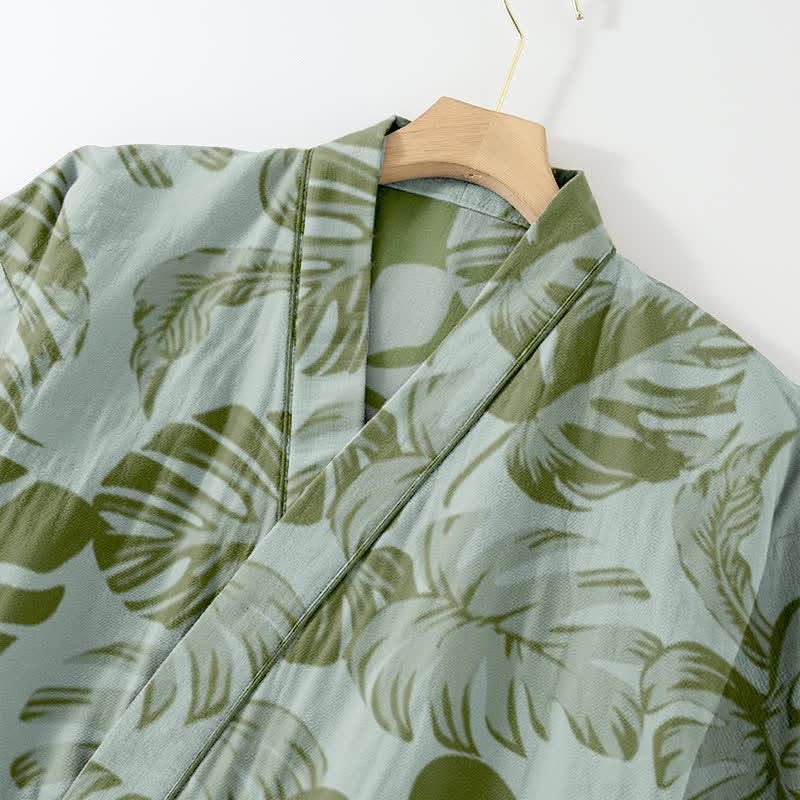 Ownkoti Monstera Cotton Gaze Kimono Lounge Wear Set