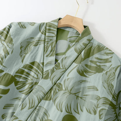 Ownkoti Monstera Cotton Gaze Kimono Lounge Wear Set