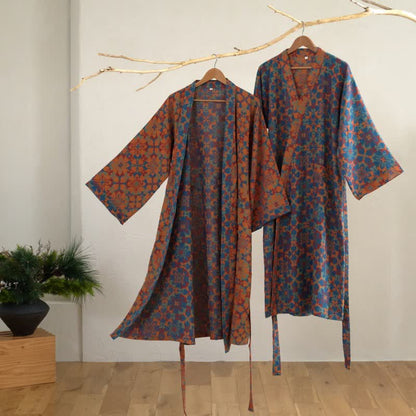 Ownkoti Vintage Geometric Cotton Kimono Robe for Stylish Comfort