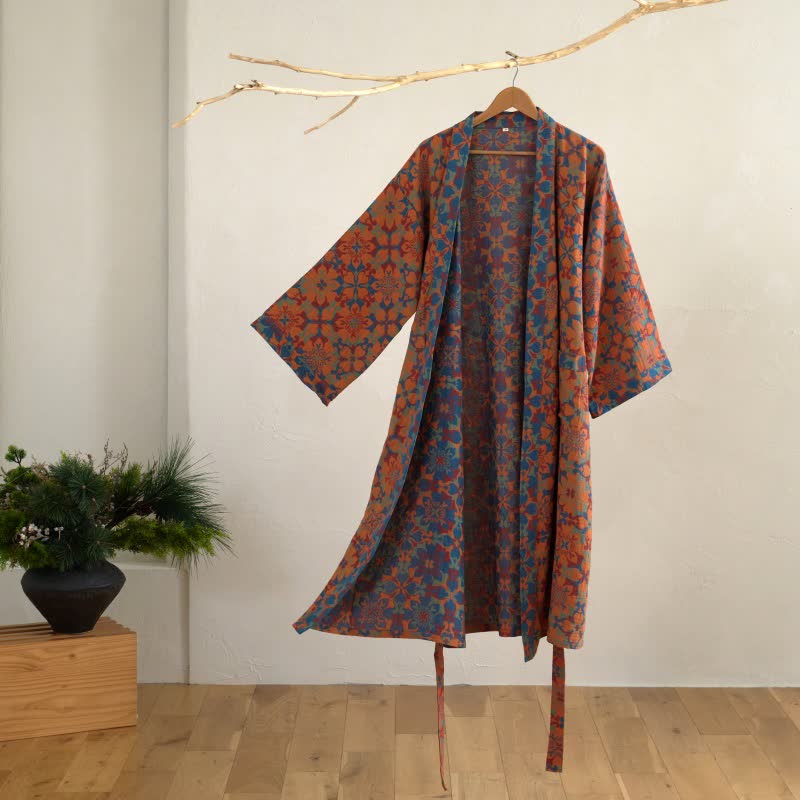 Ownkoti Vintage Geometric Cotton Kimono Robe for Stylish Comfort