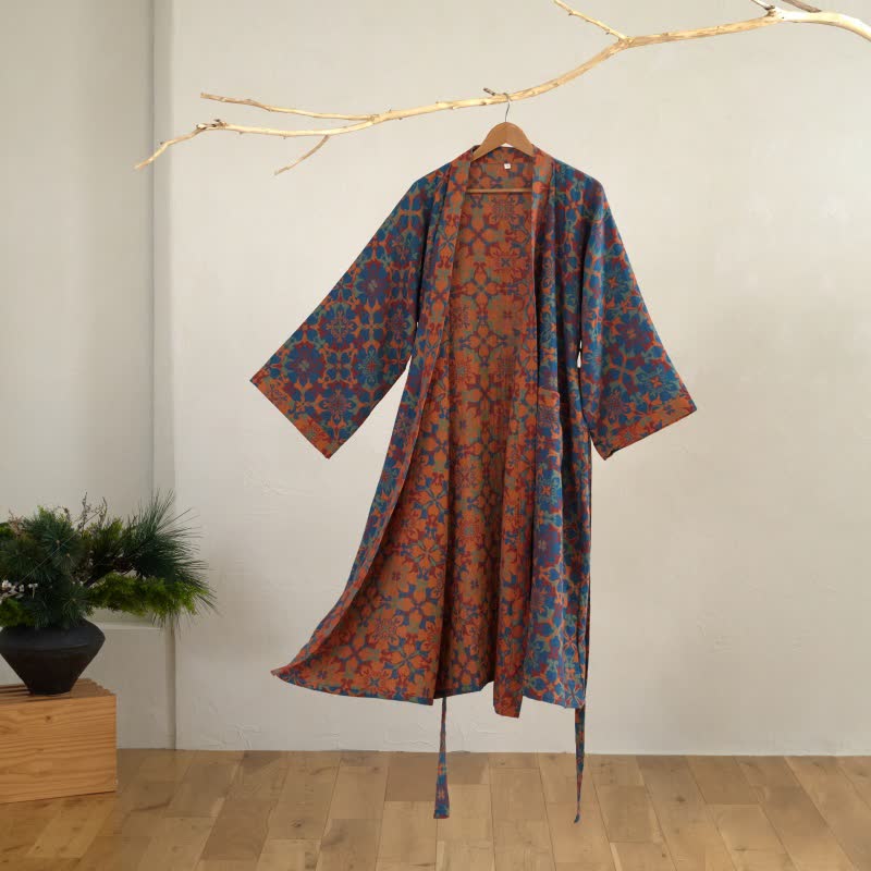 Ownkoti Vintage Geometric Cotton Kimono Robe for Stylish Comfort