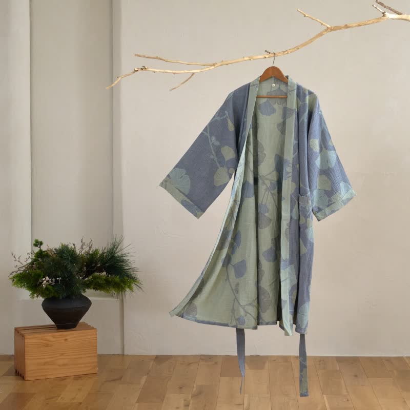 Ownkoti Organic Ginkgo Leaf Kimono Cotton Dress Natural