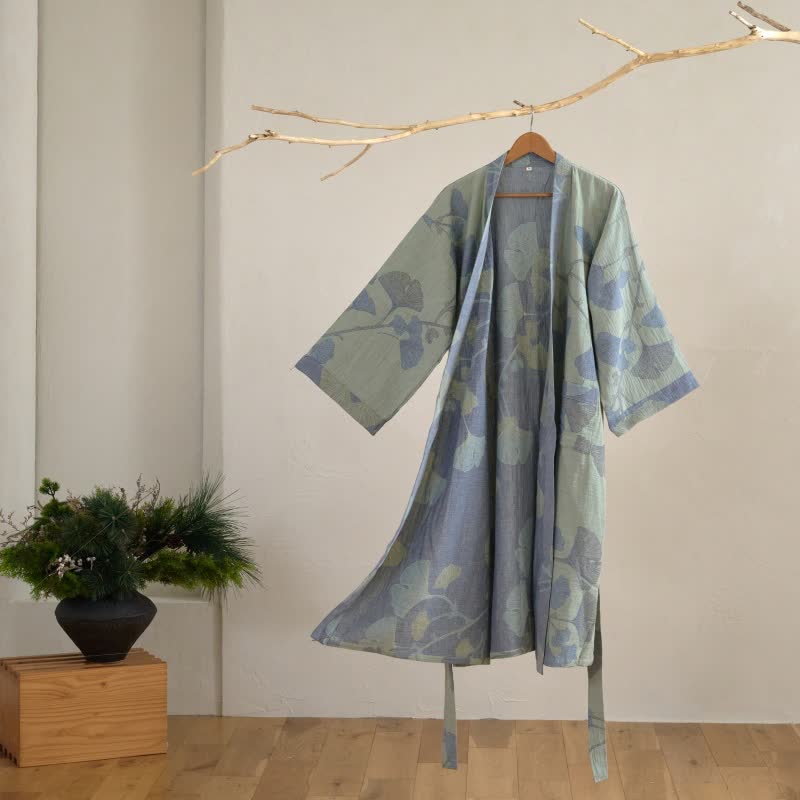 Ownkoti Organic Ginkgo Leaf Kimono Cotton Dress Natural
