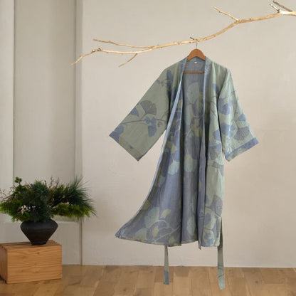 Ownkoti Organic Ginkgo Leaf Kimono Cotton Dress Natural