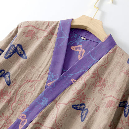 Ownkoti Women's Butterfly Cotton Gauze Kimono Robe for Stylish Comfort
