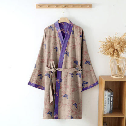 Ownkoti Women's Butterfly Cotton Gauze Kimono Robe for Stylish Comfort
