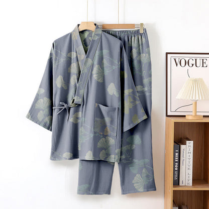 Ownkoti Organic Cotton Kimono with Ginkgo Leaves - Comfortable Loungewear