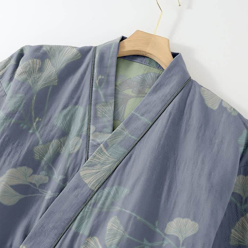 Ownkoti Organic Cotton Kimono with Ginkgo Leaves - Comfortable Loungewear
