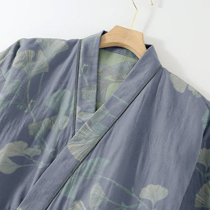 Ownkoti Organic Cotton Kimono with Ginkgo Leaves - Comfortable Loungewear