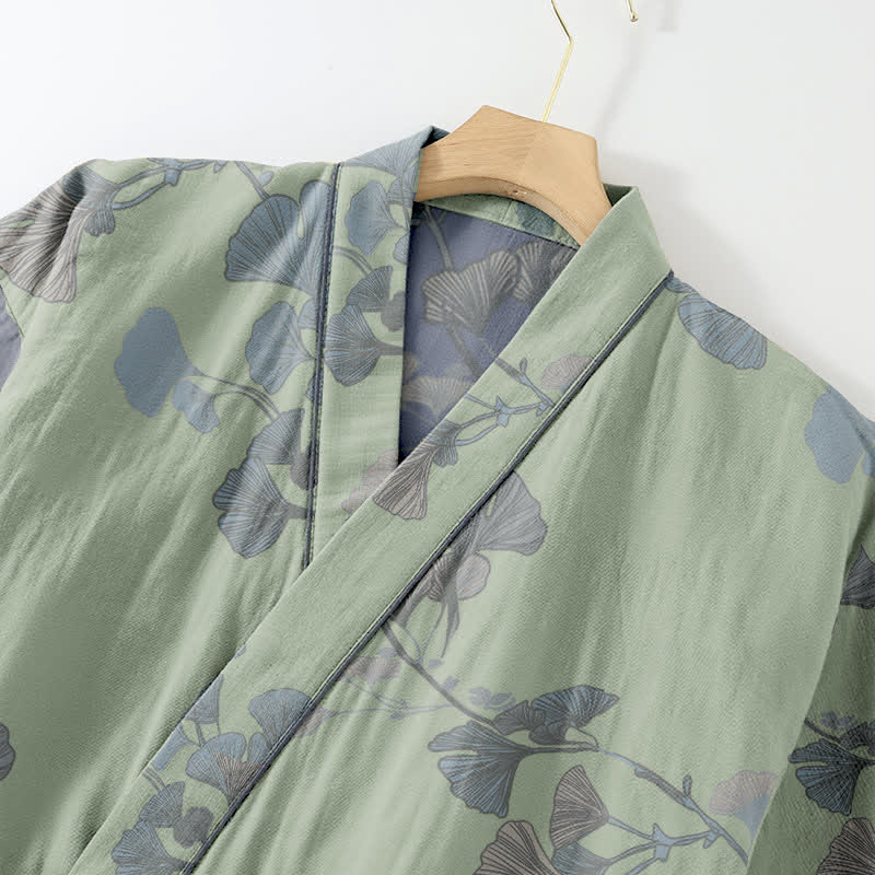 Ownkoti Organic Cotton Kimono with Ginkgo Leaves - Comfortable Loungewear
