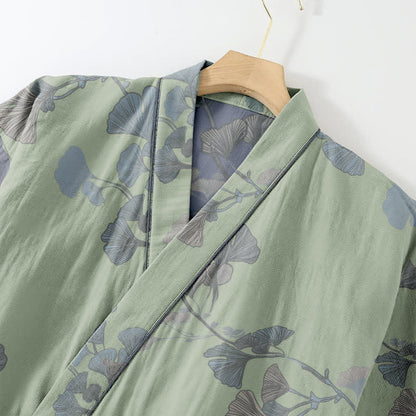 Ownkoti Organic Cotton Kimono with Ginkgo Leaves - Comfortable Loungewear
