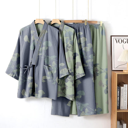 Ownkoti Organic Cotton Kimono with Ginkgo Leaves - Comfortable Loungewear