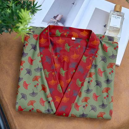 Ownkoti Two-Tone Cotton Voile Kimono with Ginkgo for Elegant Style